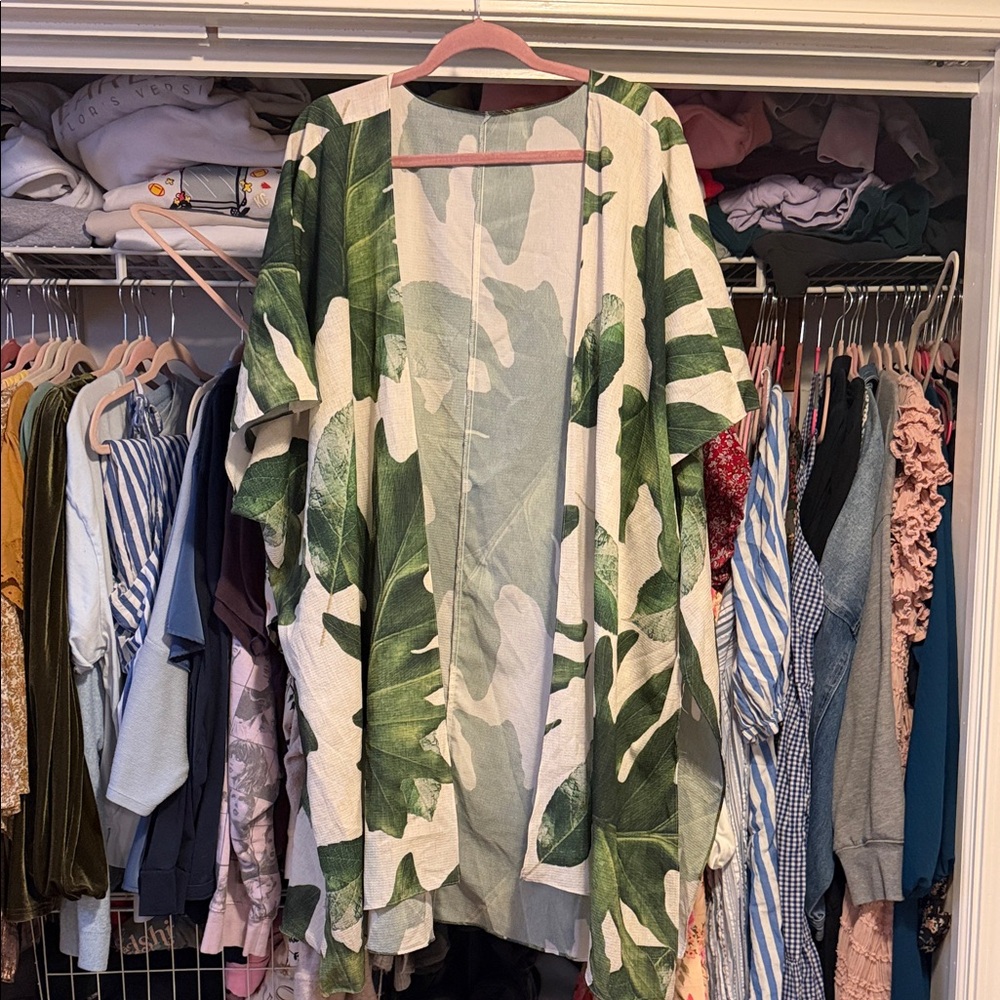 Chic Soul Green Leaf Print Swim Coverup
